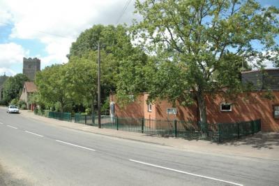 school church from alley